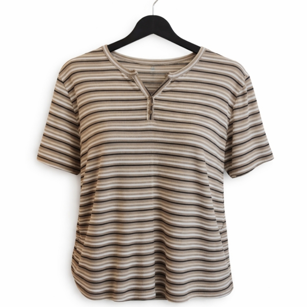 🎉Hasting & Smith Brown Henley Preppy Womens Top Sz Lg